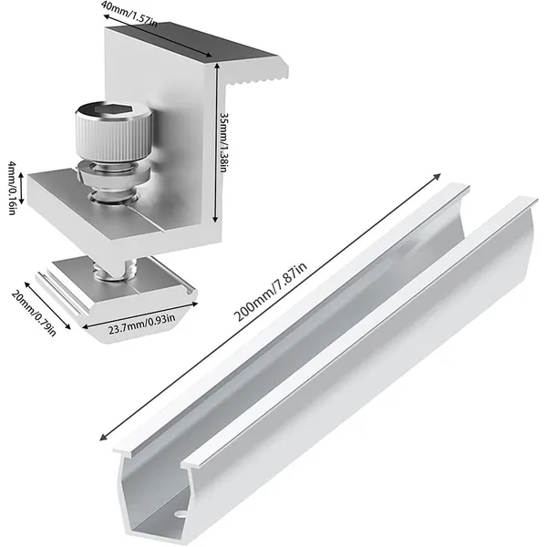 12/20cm U-shaped Guide Rail Black Middle Side Pressure Set Solar Panel Photovoltaic Accessory Pressure Block Mini Installation Guide Rail 20cm U-shaped Guide Rail