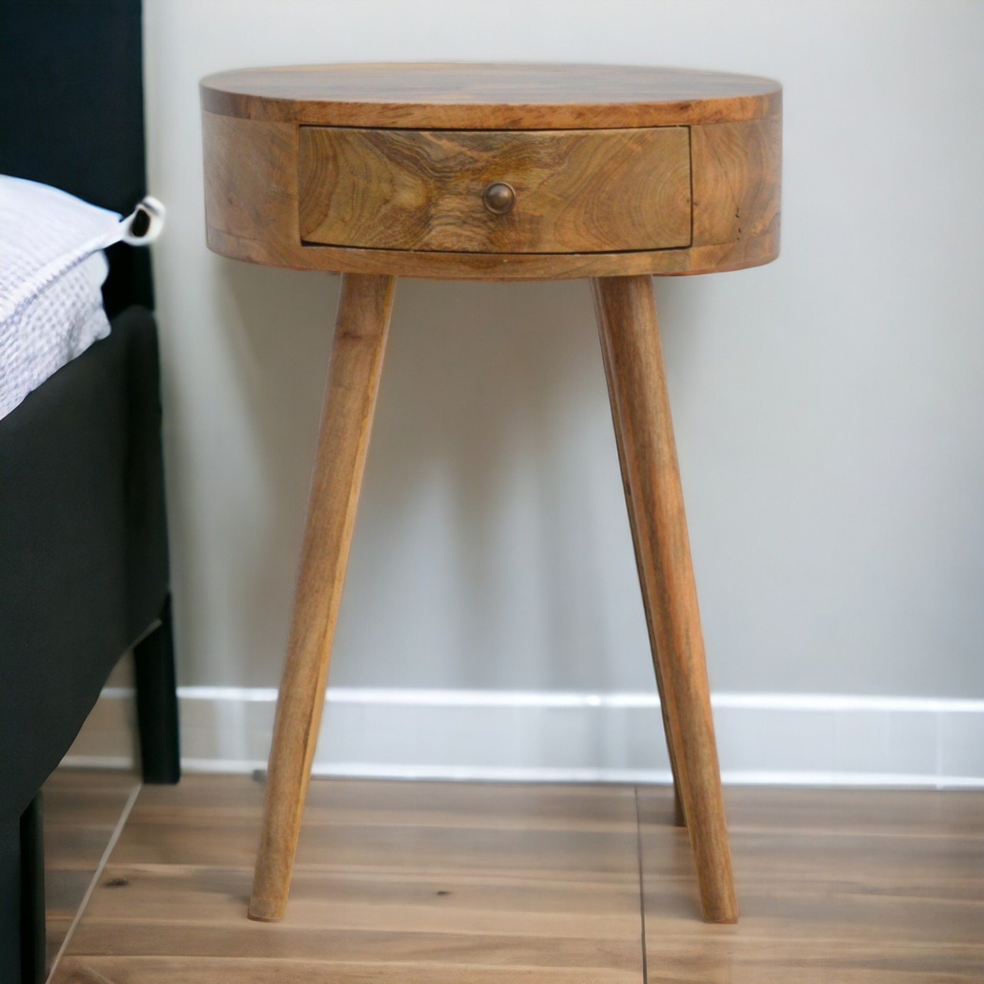 Solid Wood Nordic Circular Shaped Bedside, 1 Drawer — image 2