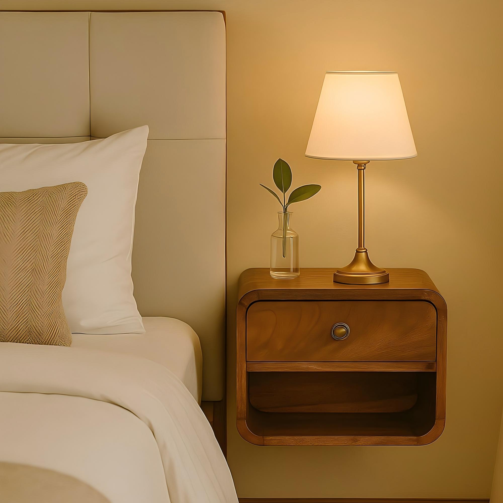 Solid Wood Mini Honey Caramel Wall Mounted Bedside With Open Slot, 1 Drawer — image 2