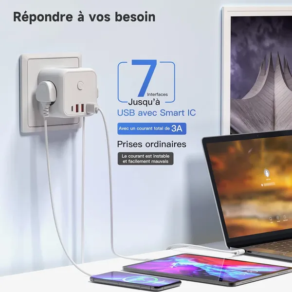 7-in-1 Electrical Socket Adapter 250V 4000W