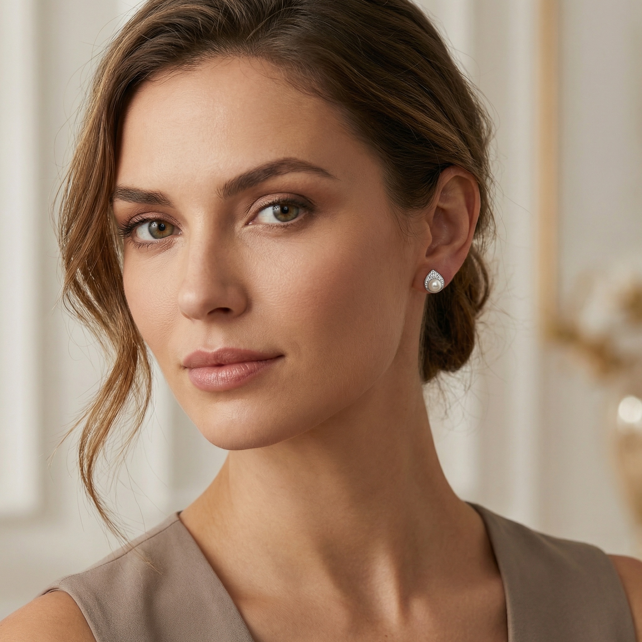 925 Sterling Silver Elegant Teardrop Pearl Stud Earrings with Sparkling Diamond Accents