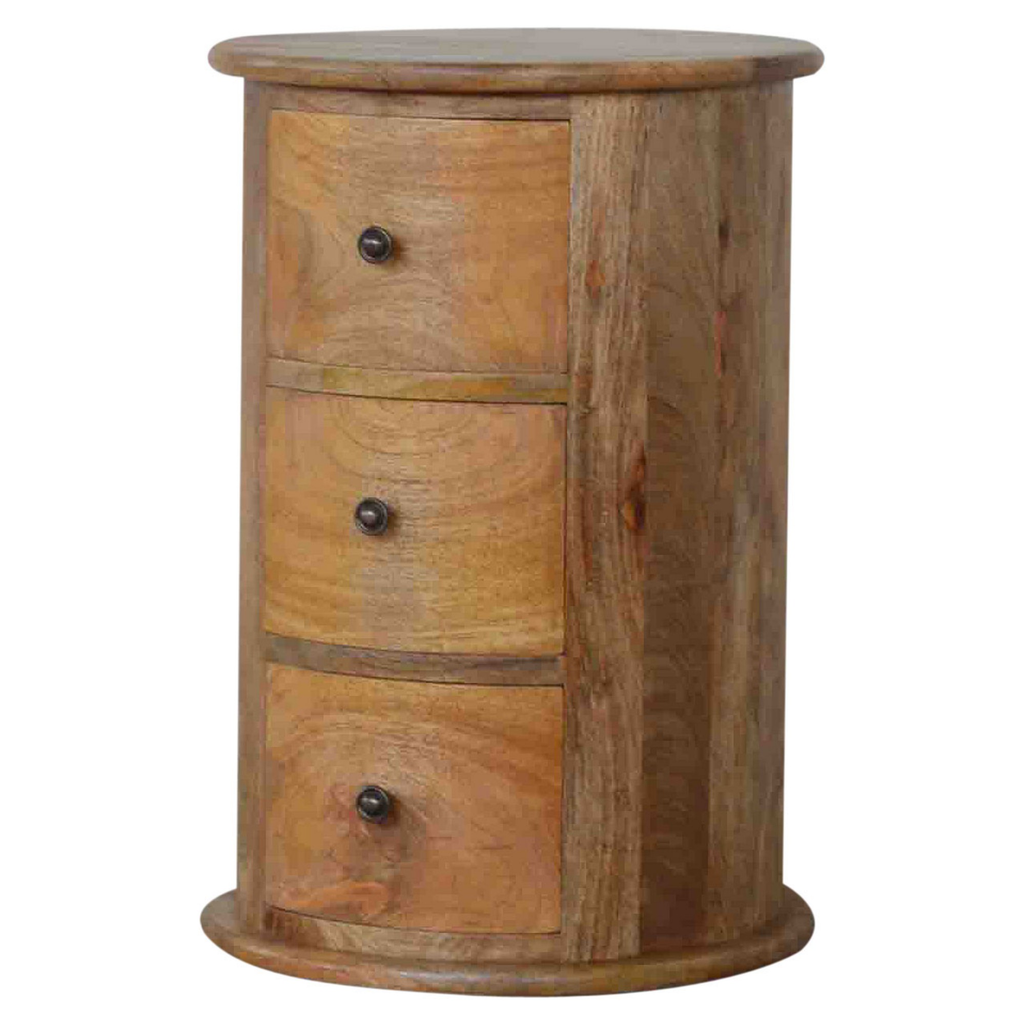 Solid Wood Drum Chest, 3 Drawers, Brown — image 3
