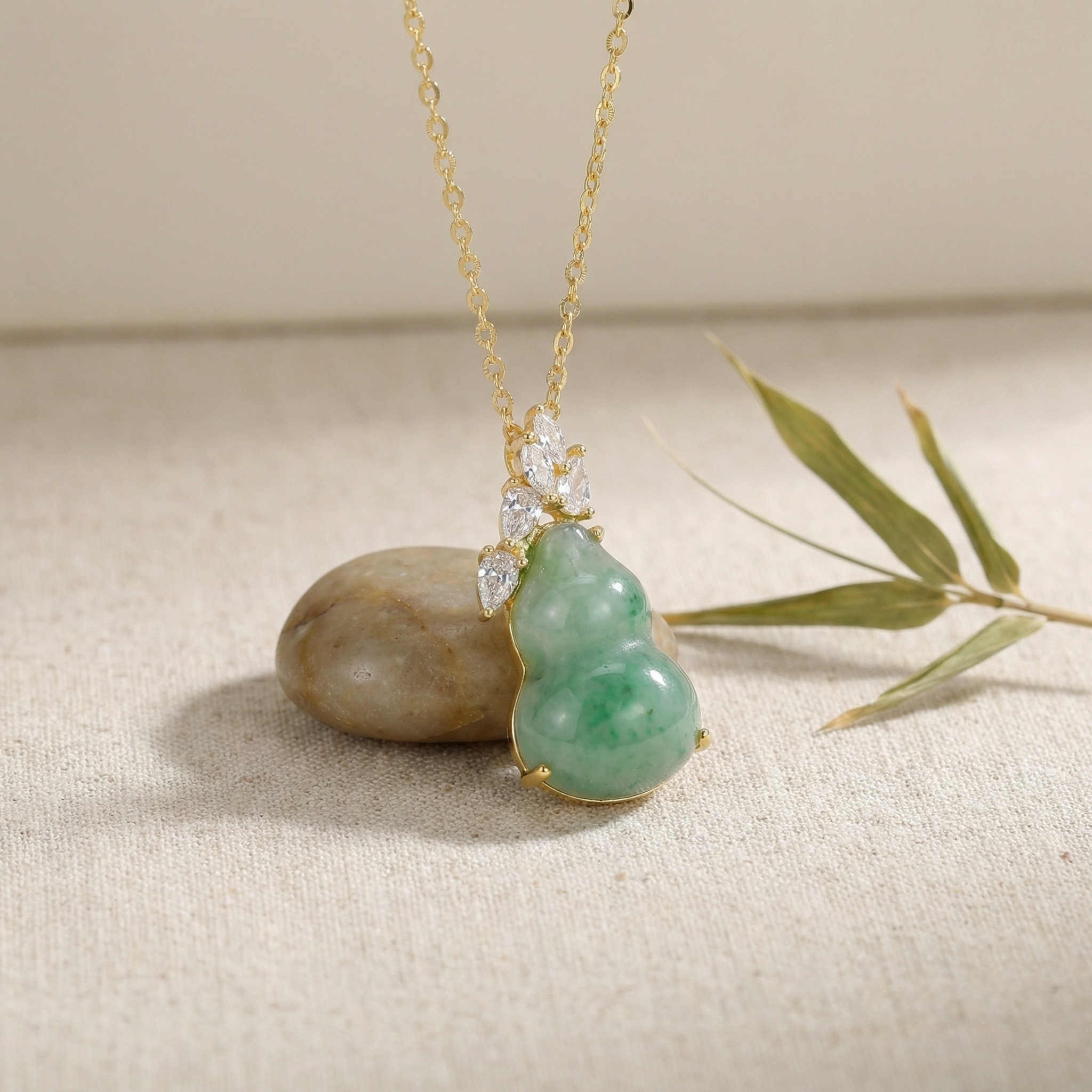 Sterling Silver Jadeite Hulu Pendant Necklace, picture 3 of 3