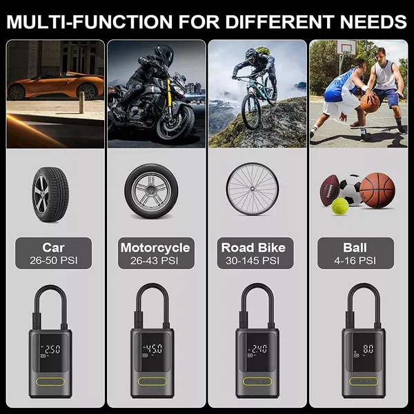 Tire Inflator Portable Air Compressor 150PSI Air Pump For Car Tires Emergency LED Light For Car Motorcycle Bike Ball