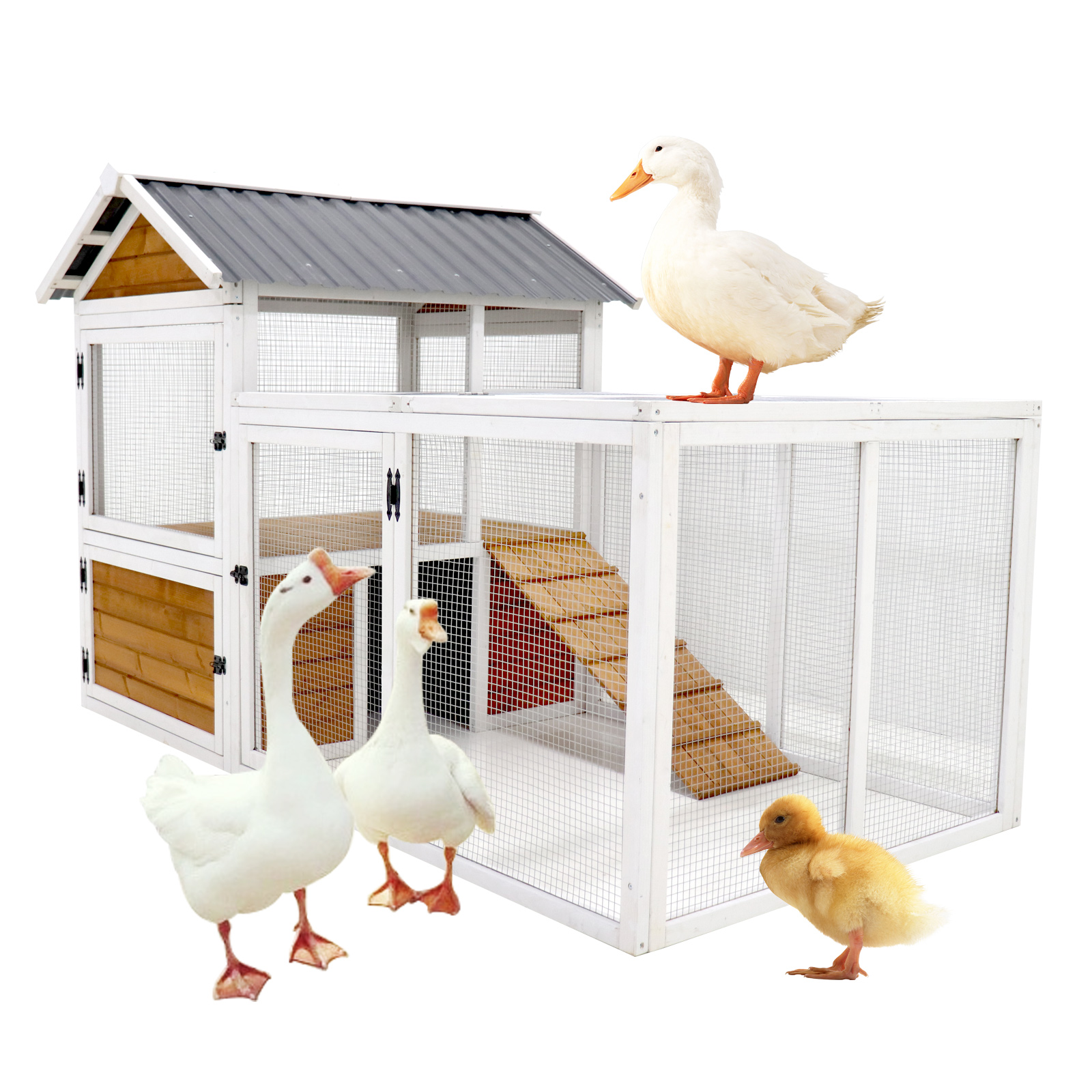 77 Large Outdoor Chicken Coop Wooden Chicken Coop, Duck Coop With Nest Box, Bird Cage, Rabbit Cage - Waterproof PVC Board  Yellow Brown  Gradient 80L