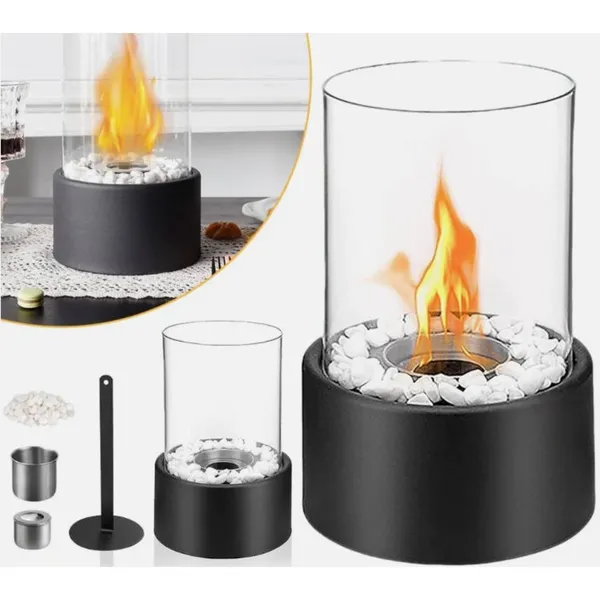 Bioethanol Cylindrical Fireplace Modern Tabletop Freestanding Decorative Fireplace Fire Column Made Of Stainless Steel And Glass Patio Fireplace For Balcony, Living Room - imagen 1