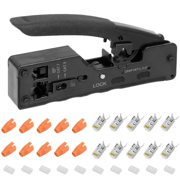RJ45 Crimping Tool Wire Stripping Cutting Vertical Crimping Network Cable Pliers With Through-hole Cat7 Cat6 Cat5 8P6P Pliers