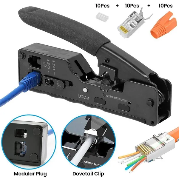 RJ45 Crimping Tool Wire Stripping Cutting Vertical Crimping Network Cable Pliers With Through-hole Cat7 Cat6 Cat5 8P6P Pliers