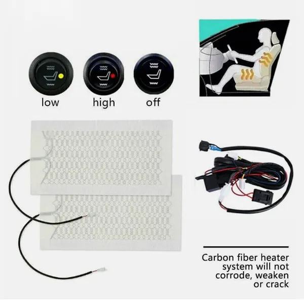 2 Sets Carbon Fiber Car Seat Heating Pads, Universal Heater Mats Retrofit Kit For Cars, Trucks, 12V