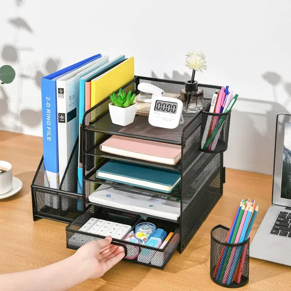 1pc 5-tier Multifunctional Stationery Storage Box | Steel Desktop Storage Rack... 3