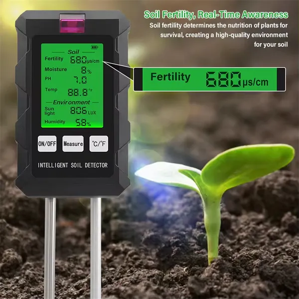6-in-1 Soil Tester, Soil Fertility, PH-Temperature, Air Humidity, Sunlight, Air Humidity Detector, Gardening, Soil Analyzer, Soil Tester, New