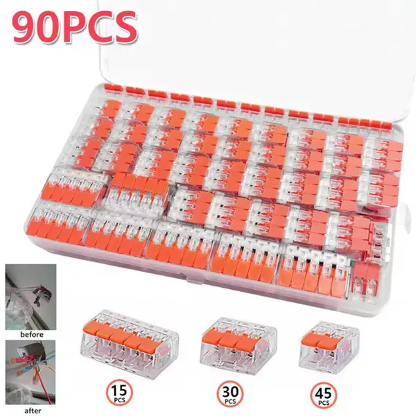 90pcs Cable Connectors Set, Connection Terminals, Conductor Clamps, Electrical Connection Blocks, For Fixed Cable Connection Clamps PCT-412/213/215