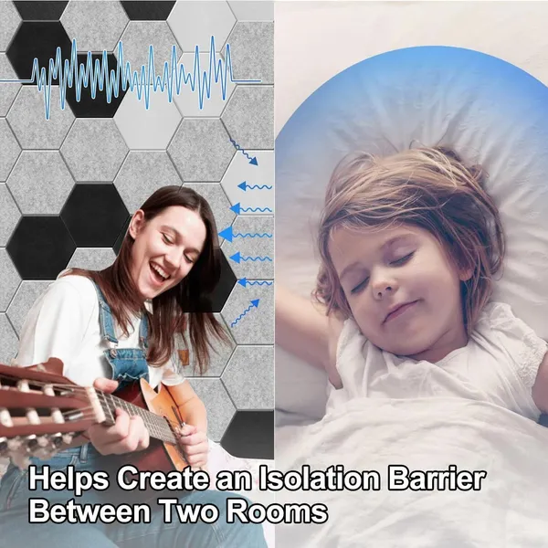 6" Hexagon Sound Panels, 9mm Thick Acoustic Panels, Polyester Fiber Wall Tiles, 12-Pack For Home Studio/Office Noise Reduction