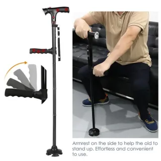 Foldable Telescopic LED Walking Cane Safe Mobility Aid For Seniors