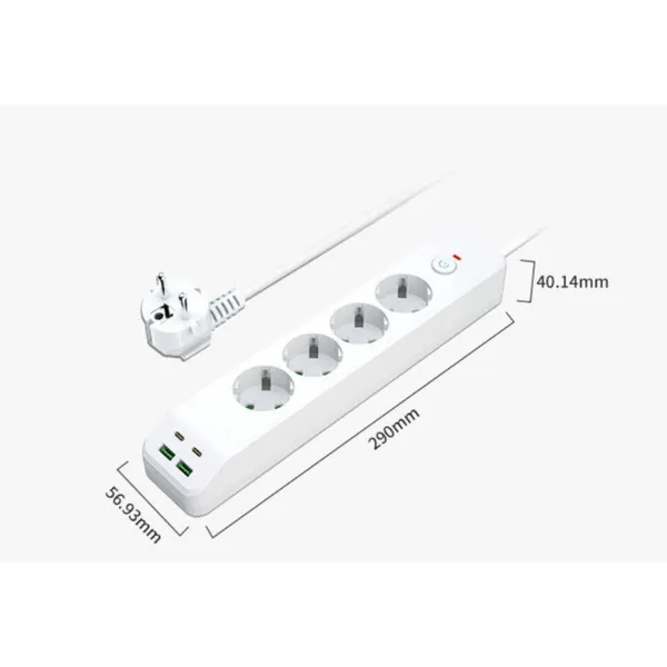 4-Way Power Strip With 2 USB-A And 2 USB-C Ports, Surge Protected Outlet Extender