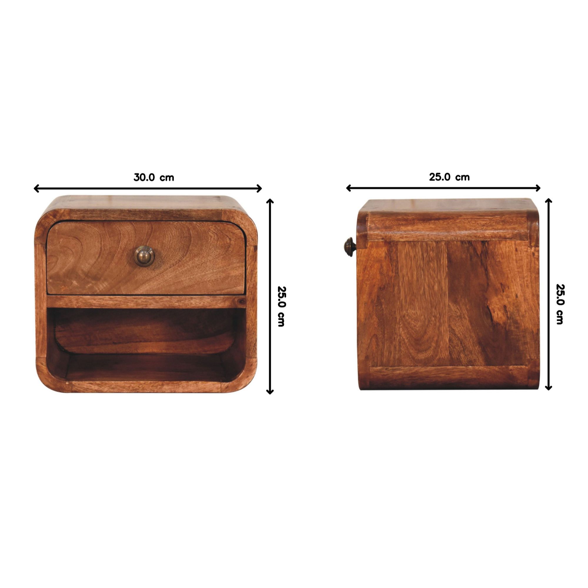 Solid Wood Mini Honey Caramel Wall Mounted Bedside With Open Slot, 1 Drawer — image 5
