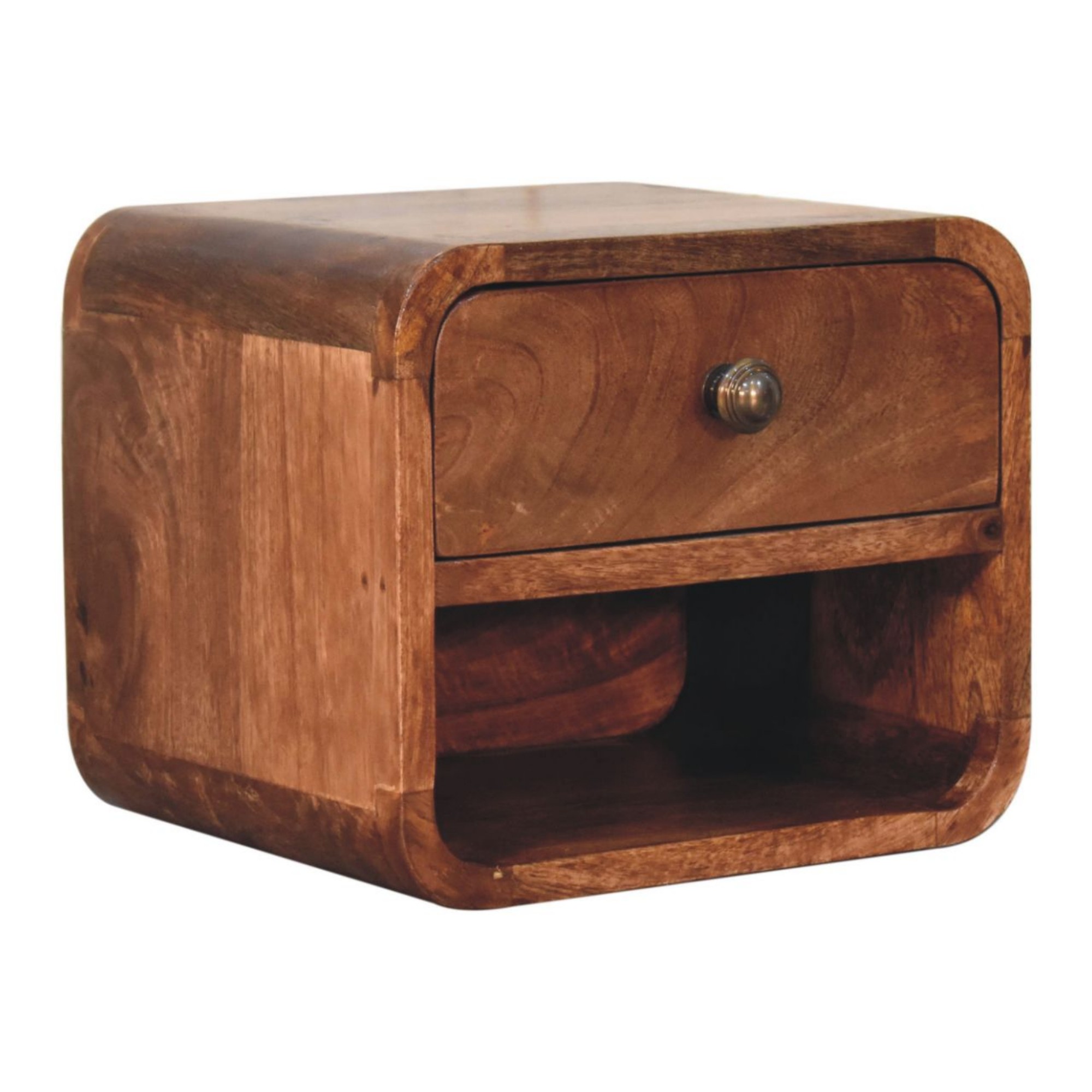Solid Wood Mini Honey Caramel Wall Mounted Bedside With Open Slot, 1 Drawer — image 4