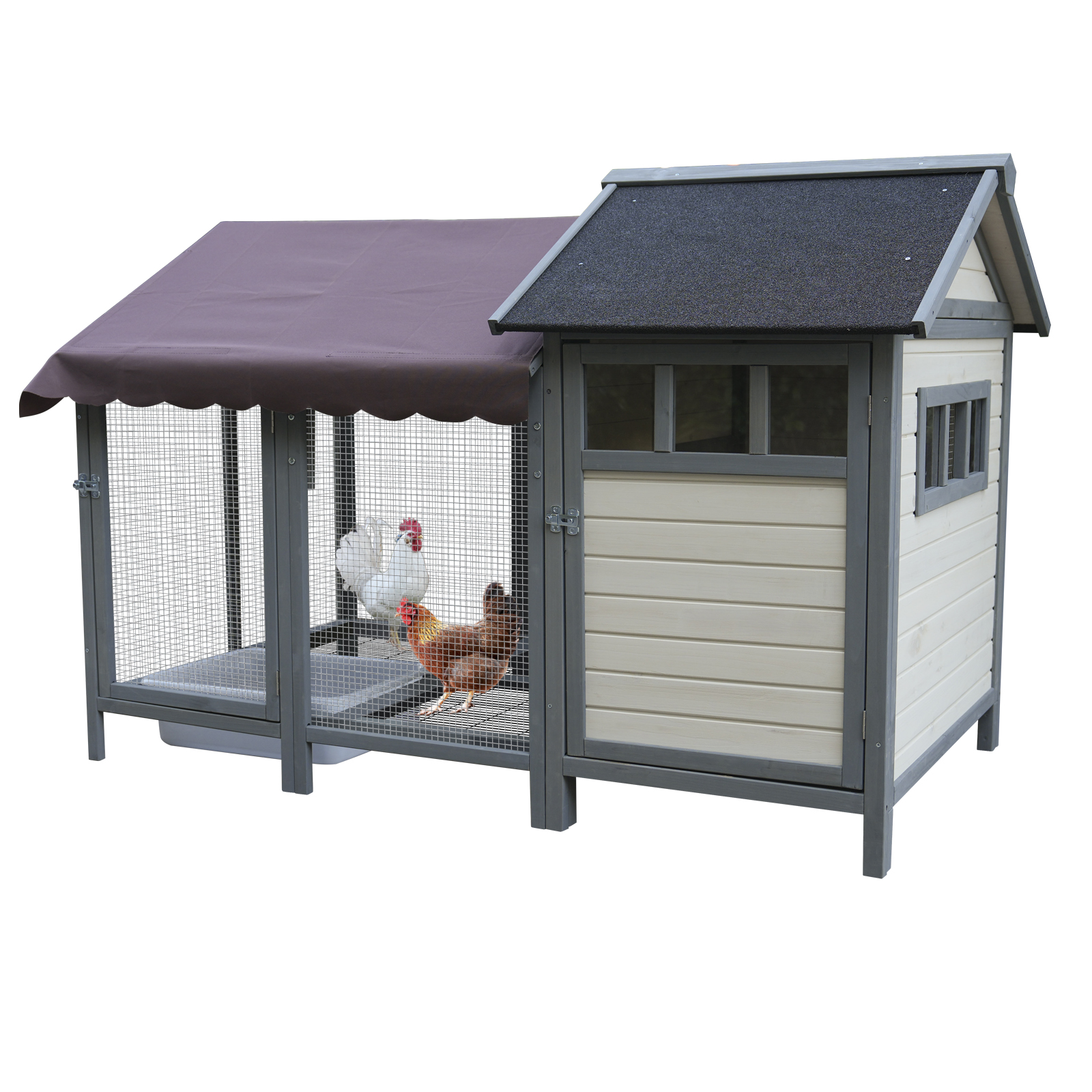 Large Outdoor Chicken Coops, Wooden Chicken Coops With Brooding Boxes, Bird Cages,Can Accommodate 3 To 5 Chickens  Rabbit Cages - Black Waterproof And Sun-protective Felt Roofs Dark Gray Beige