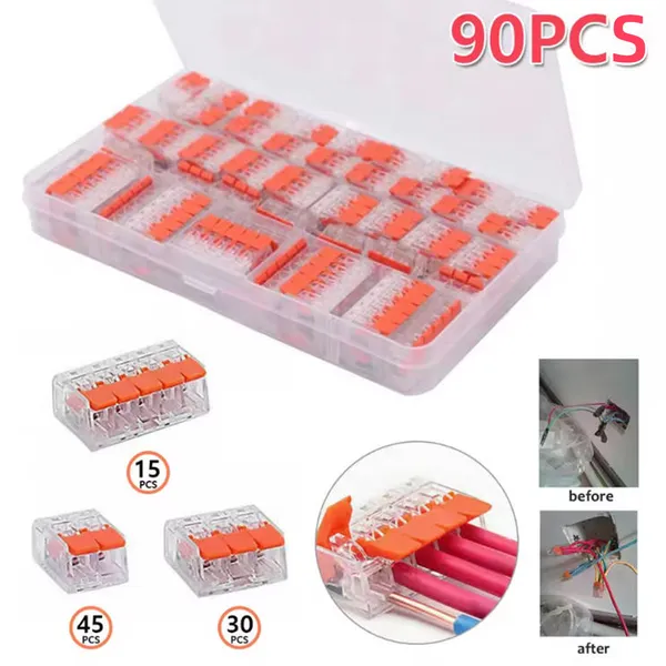 90pcs Cable Connectors Set, Connection Terminals, Conductor Clamps, Electrical Connection Blocks, For Fixed Cable Connection Clamps PCT-412/213/215