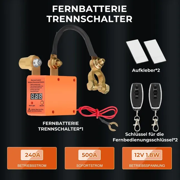 Automatic Battery Disconnect Switch Kit With Dual Remote Control, For 12V Systems