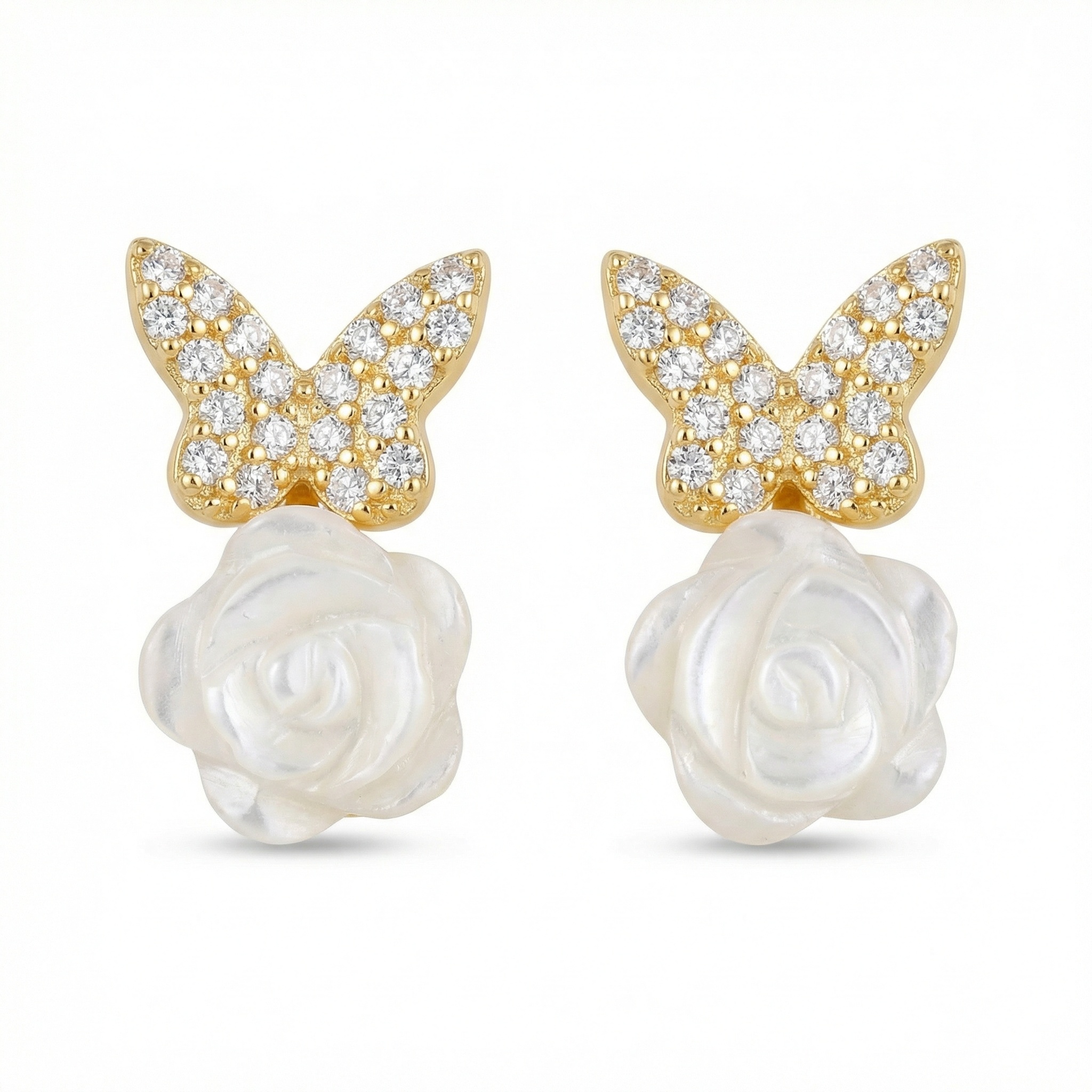 Sterling Silver Butterfly Rose Earrings