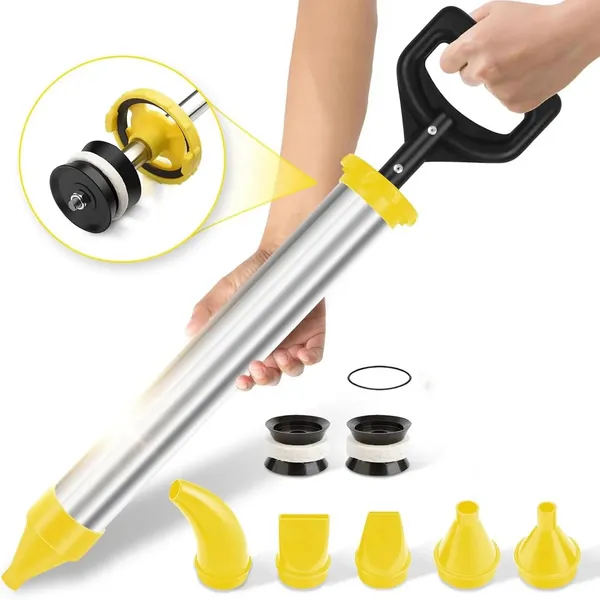 Heavy-Duty Stainless Steel Cement Caulking Gun With Pump System & 5 Nozzles - Heavy-Duty Mortar Sprayer Applicator For Grouting, /Stone/Concrete Repair, DIY & (Compatible With Cement, Plaster, Epoxy)