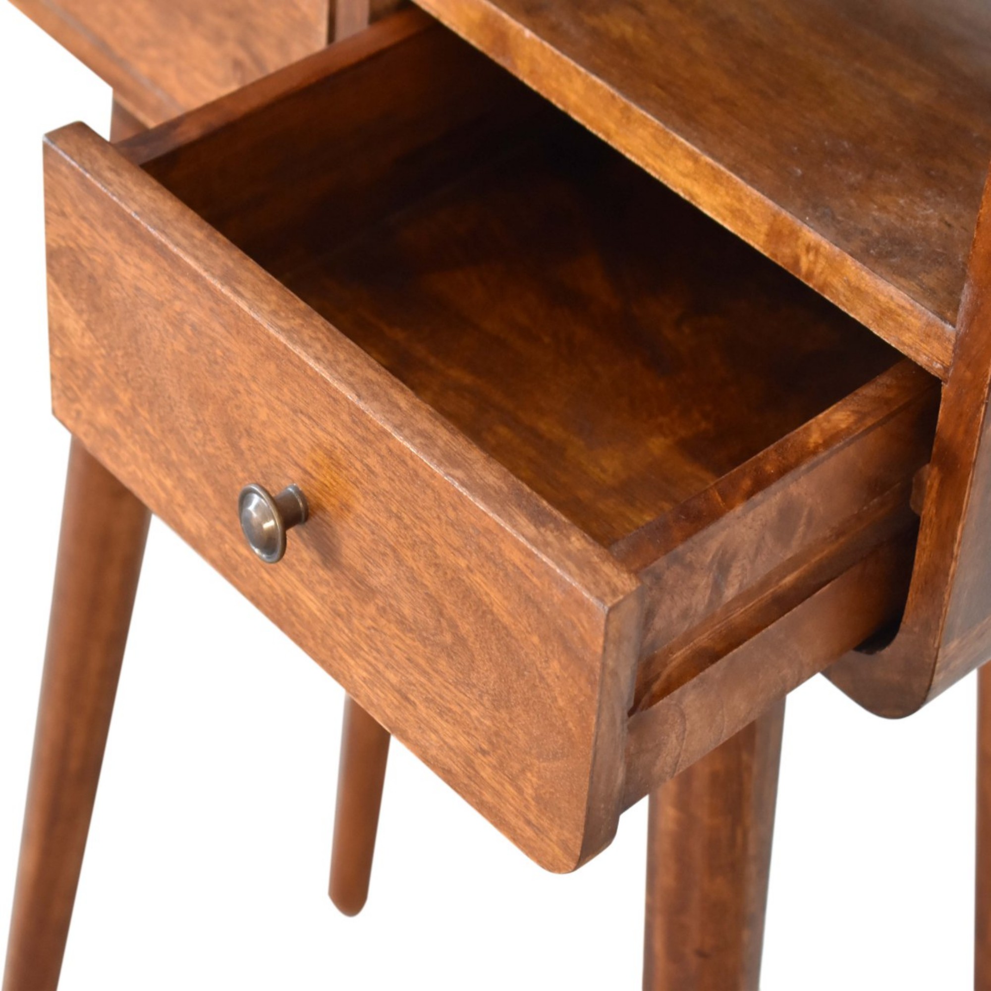 Solid Wood Mini Chestnut Console Table, 2 Drawers And Open Slot, Dark Brown — image 2