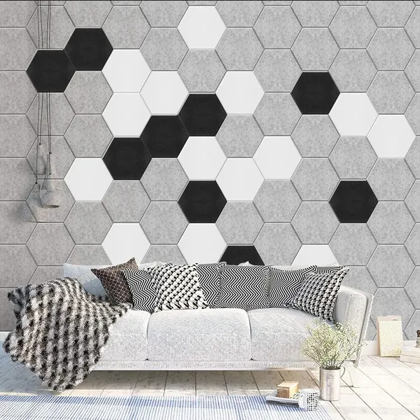 6" Hexagon Sound Panels, 9mm Thick Acoustic Panels, Polyester Fiber Wall Tiles, 12-Pack For Home Studio/Office Noise Reduction