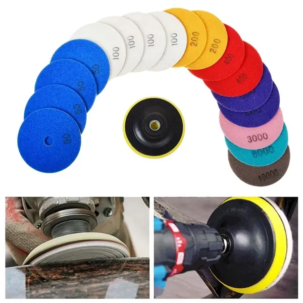 Diamond Abrasive Discs (Set Of 18) - 4" Wet/Dry Polishing Pads For Drills, Grinders And Polishers, Abrasive Material For Concrete, Marble, Countertops, Quartz