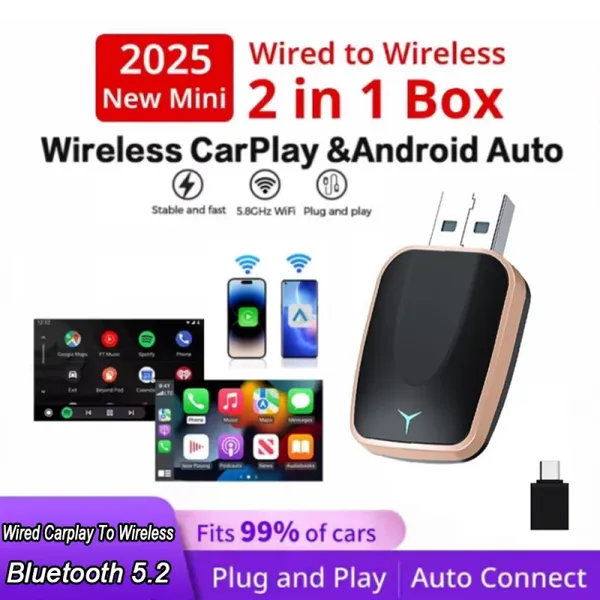 2in1 Wireless CarPlay Dongle Wireless Android Auto Adapter AI Smart Box Car Intelligent Systems For Car With Wired CarPlay