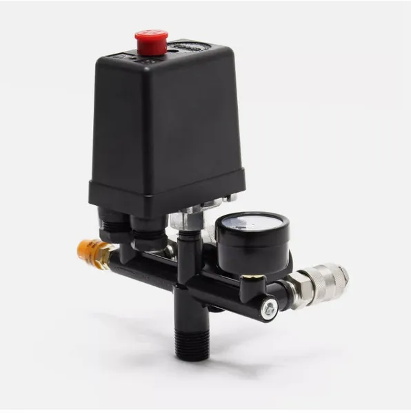 Pressure Regulator With Pressure Switch For Compressor, 2 Gauges, Safety Valve, Germany
