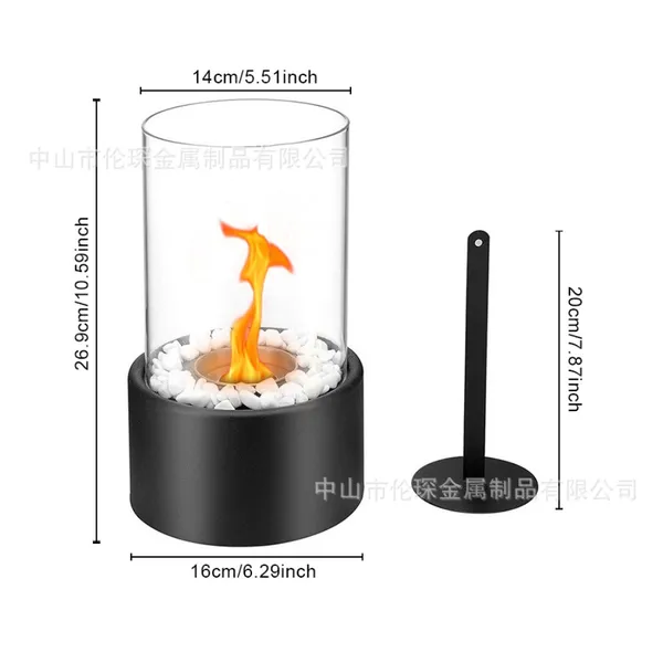 Bioethanol Cylindrical Fireplace Modern Tabletop Freestanding Decorative Fireplace Fire Column Made Of Stainless Steel And Glass Patio Fireplace For Balcony, Living Room