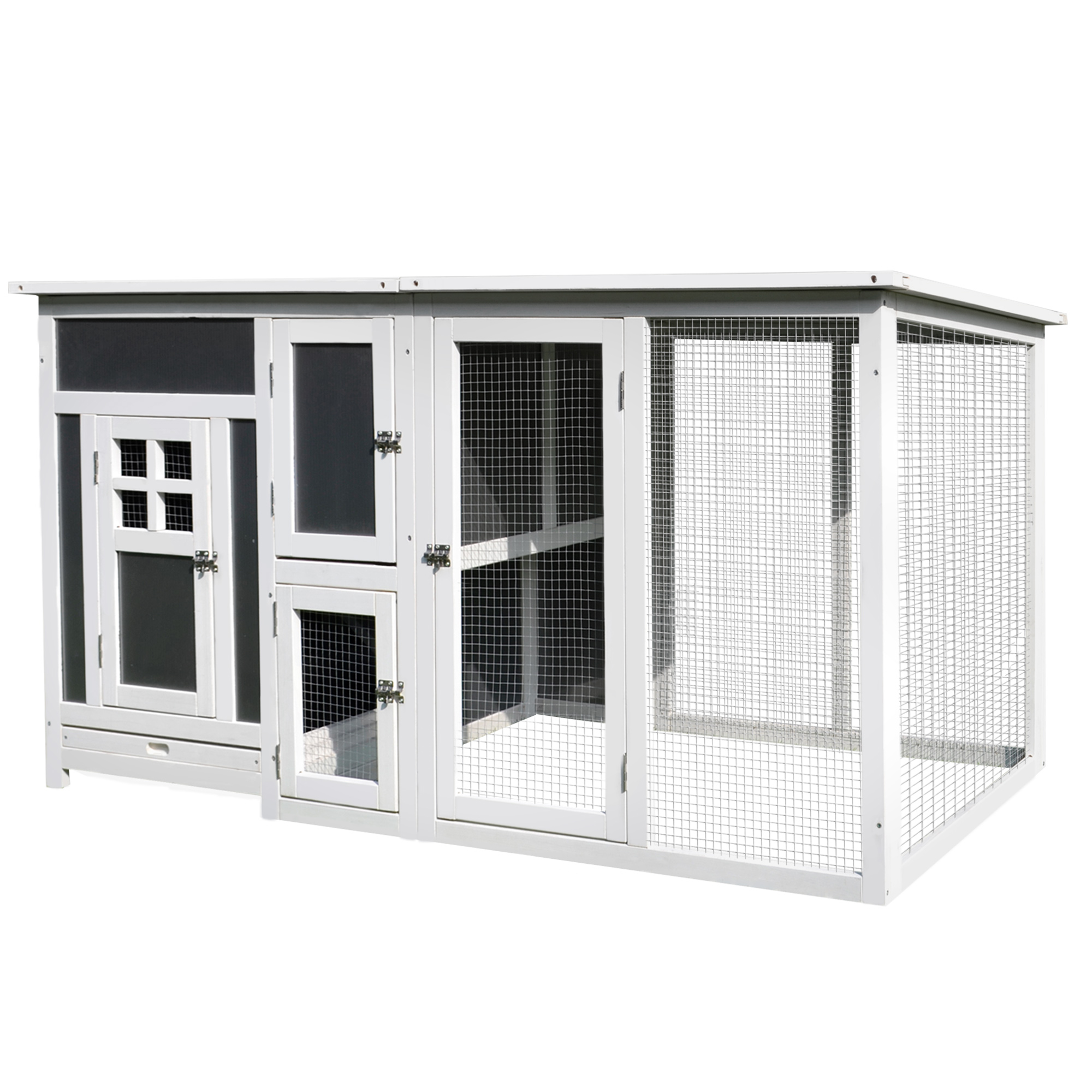 PawHut 63 Outdoor Chicken Coop Wooden, Chicken Cage With Run Area, Nesting Box, Hen House With Waterproof Roof, Removable Tray
