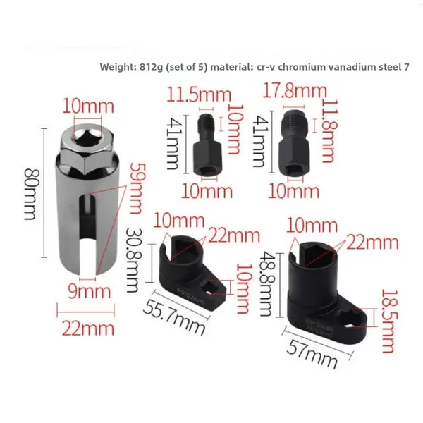 A Set Of 5pcs Oxygen Sensor Sleeve Kit, Suitable For All Vehicles O2 Removal And Installation Universal Puller And Disassembly Tools, 3/8 (10mm), 1/2 (18.5mm), 3/8 (10mm) Oxygen Sensor Sleeve