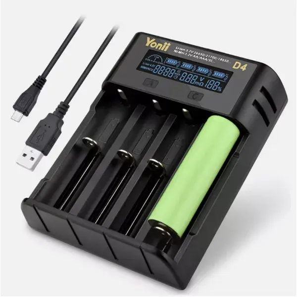 YONII 4-Slot USB LCD Smart Battery Charger