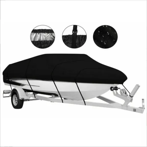 Full-Size Boat Cover, Heavy-Duty Marine-Grade Towing Cover Suitable For V-Hull Boats, Tri-Hull Boats, Bass Boats, Fishing And Skiing Boats, And Square Boats, Providing Comprehensive Sun Protection