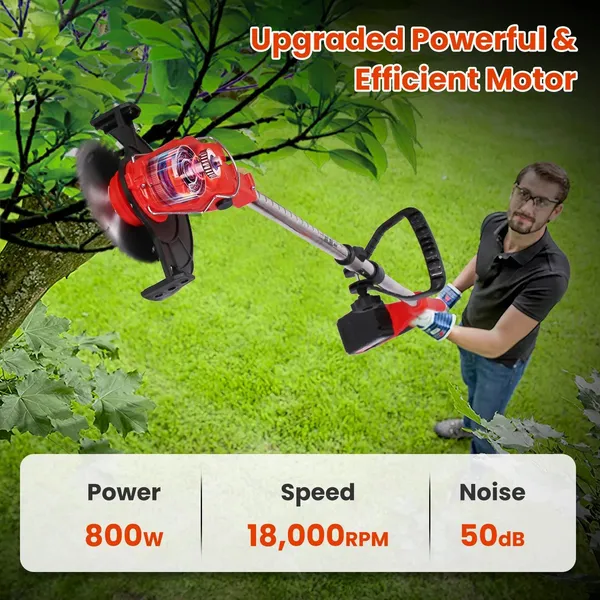3 In 1 Electric Cordless Grass Wacker Battery Powered Grass Trimmer With Wheels Adjustable Head Extendable Length Rechargeable Lightweight Lawn Trimmer With 2Pcs 2500mAh Batteries
