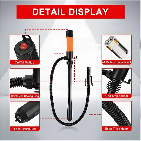Portable Electric Oil Pump - Equipped With A 90cm Flexible Hose, Making It Easy To Fill Liquids From High Cans, Barrels, Or Tanks. Ideal For Transporting Fuel, Water, Cleaning Agents, And More