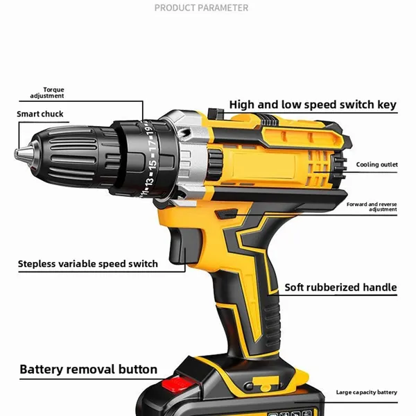 21V Cordless Drill Driver, Li-Ion Rotary Hammer Drill With 2 Batteries And Charger