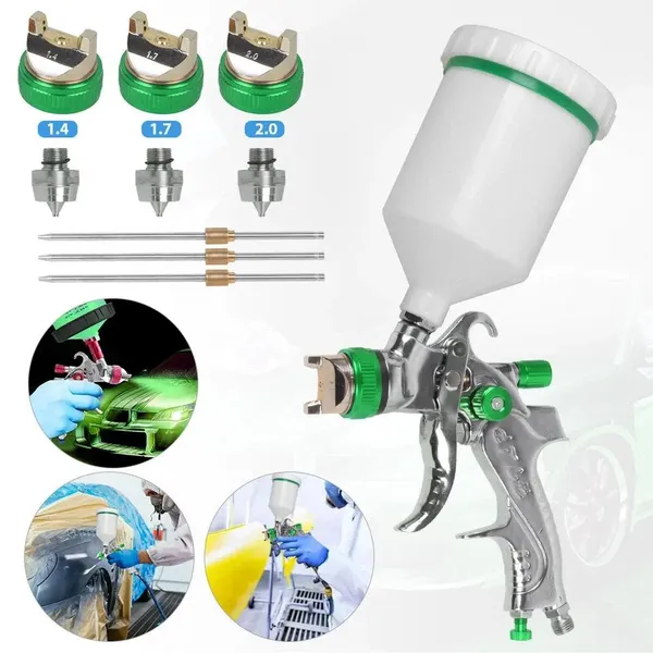HVLP Pneumatic Spray Gun With 1.4/1.7/2.0mm Nozzles, 600ml Cup, Air Pressure Gauge & Filter System - Low Air Pressure High Atomization Sprayer For Automotive, DIY, Furniture