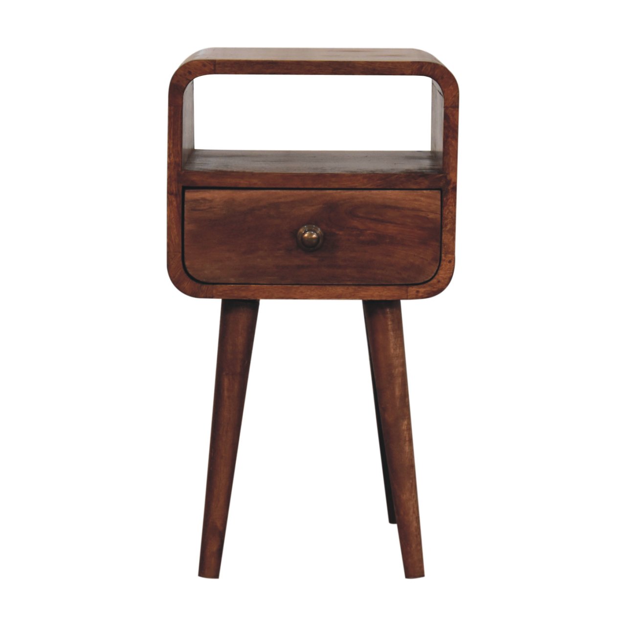 Solid Wood Mini Honey Caramel Curved Bedside With Open Slot, 1 Drawer, Dark — image 5