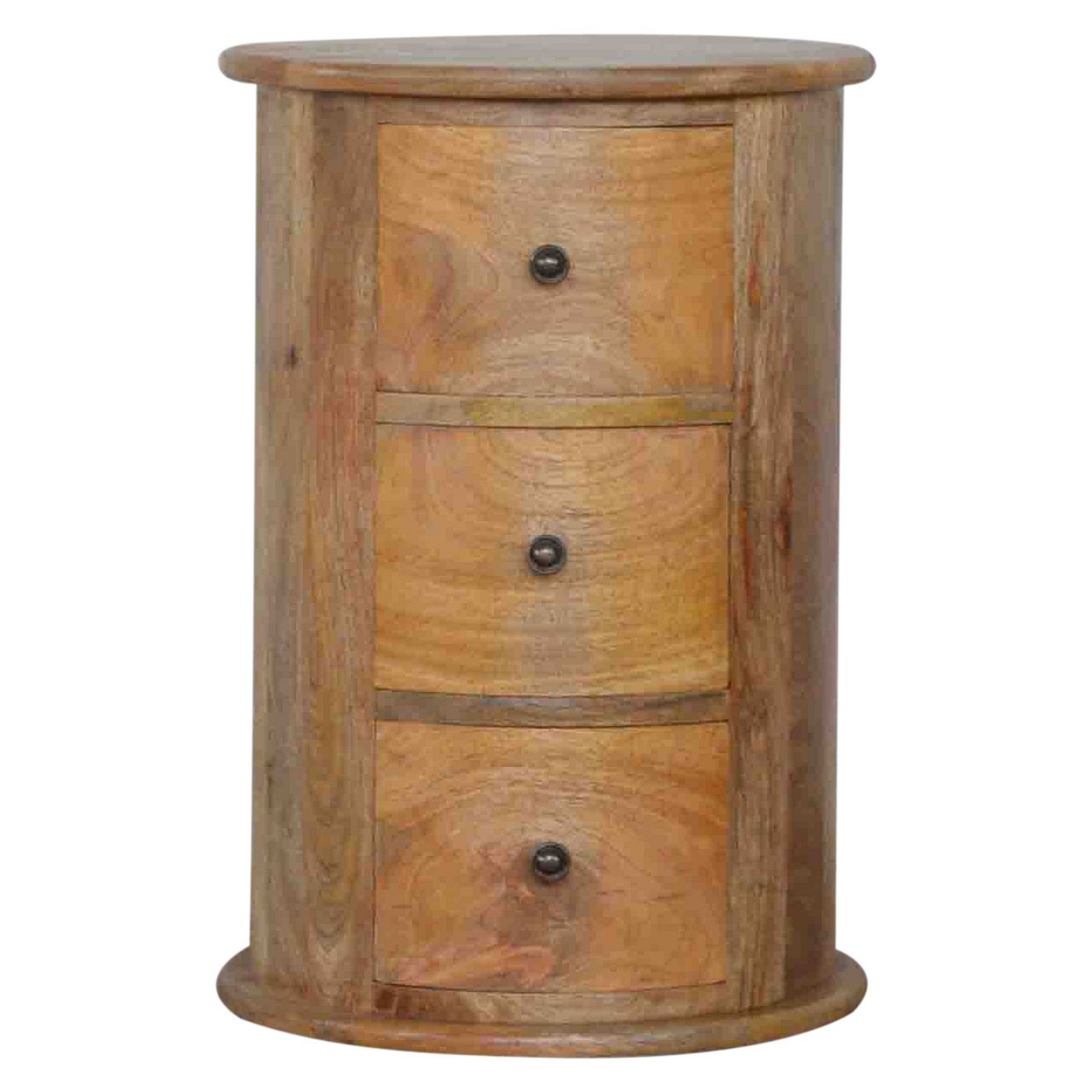 Solid Wood Drum Chest, 3 Drawers, Brown — image 2
