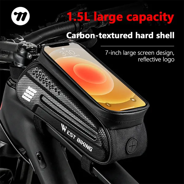 Bicycle Phone Touchscreen Handlebar Bag - 1.5L Large Capacity