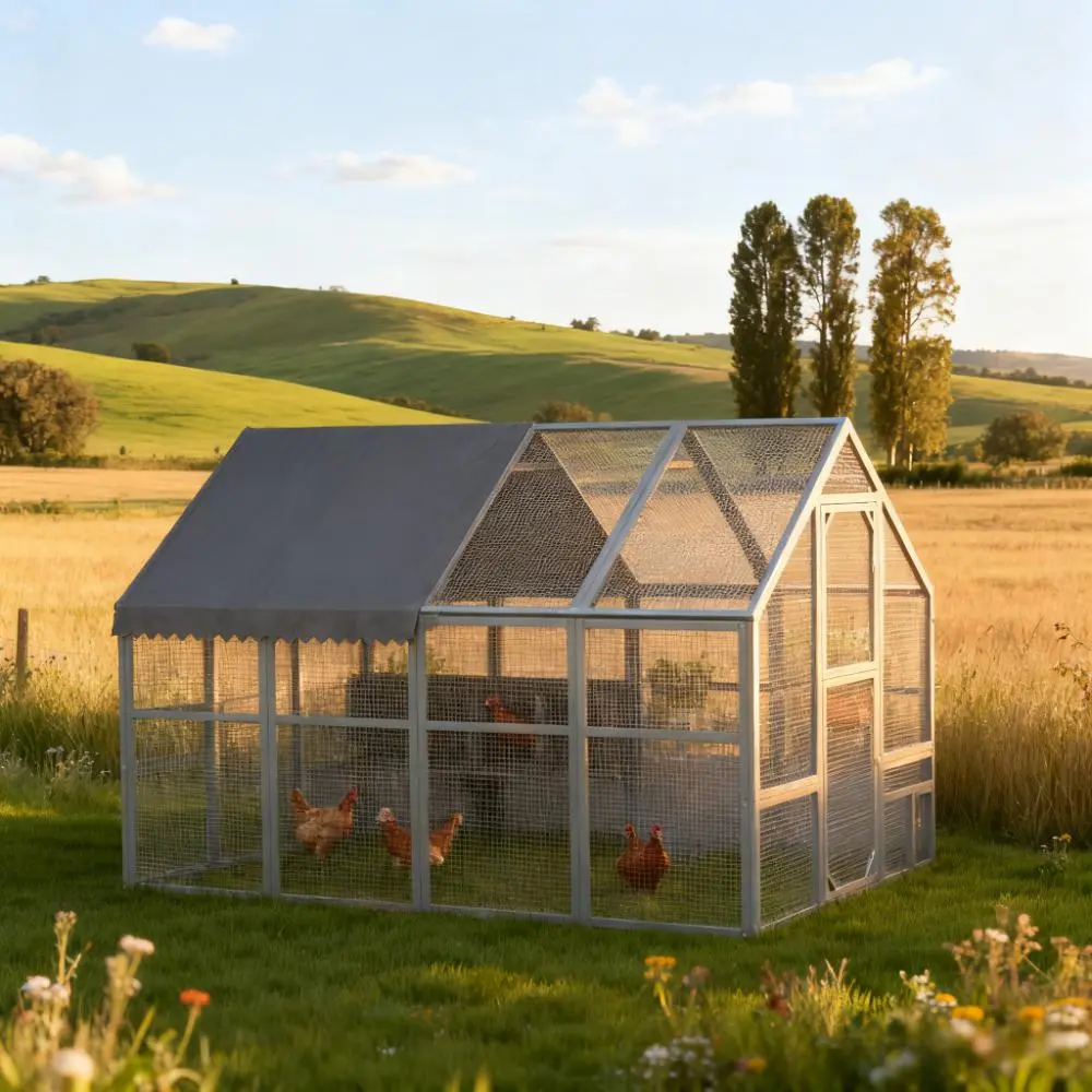 Gray  Large Chicken Coop For 8-12 Chickens With Water-Resistant And Anti-UV Cove ,Nesting Box