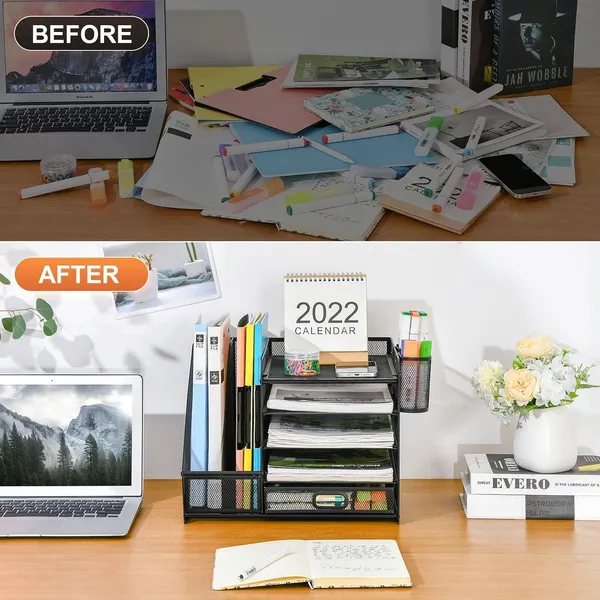 1pc 5-tier Multifunctional Stationery Storage Box | Steel Desktop Storage Rack... 4