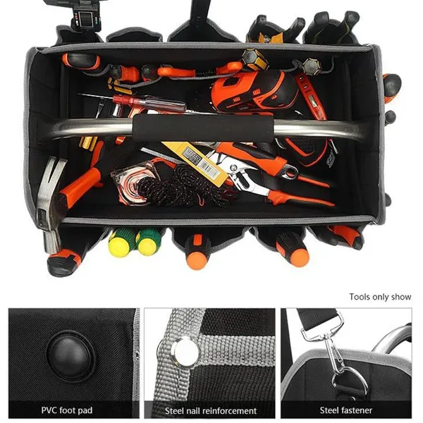 16 Inch Heavy Duty Electrician's Tool Bag Large Capacity Woodworking Handbag Toolbag Open Top Softsided Storage Organizer
