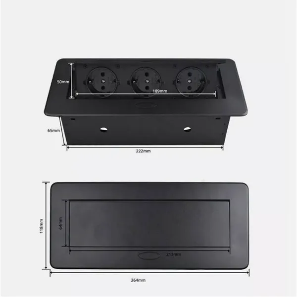 3-Gang USB Pop-Up Power Outlet, Retractable Table Socket, Kitchen Worktop Flush Mount, Black, VDE, EU