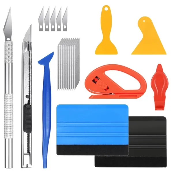 Pro Applicator Tool Kit Window Tint Film Car Wrapping Tools Includes Felt Squeegees, Plastic Scraper, Wrap Knife And Blades, Magnetic Holders, Full Installation Tools Window Tint Kit Tool Kit