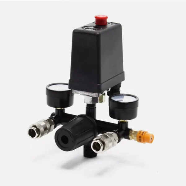 Pressure Regulator With Pressure Switch For Compressor, 2 Gauges, Safety Valve, Germany
