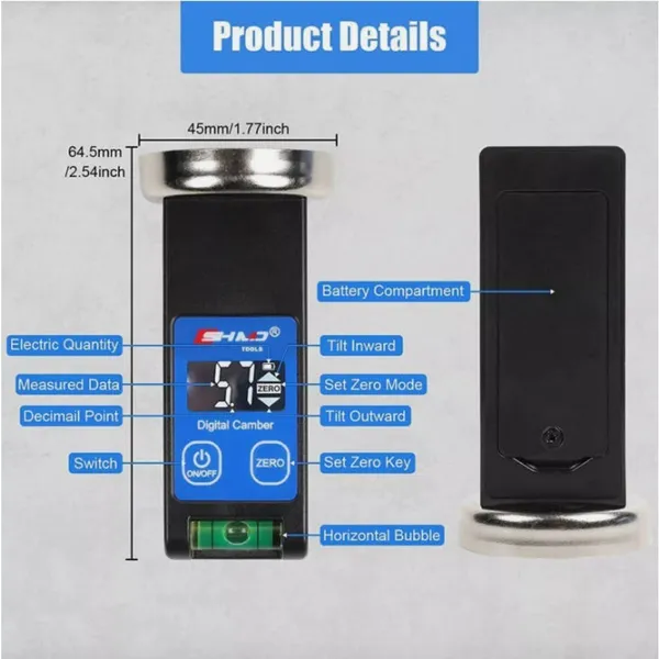 Magnetic Wheel Alignment Gauge, LCD Camber Caster Adjustable Tool For Cars, Trucks